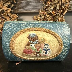 Vintage Blue Decorative Box with Bear Design